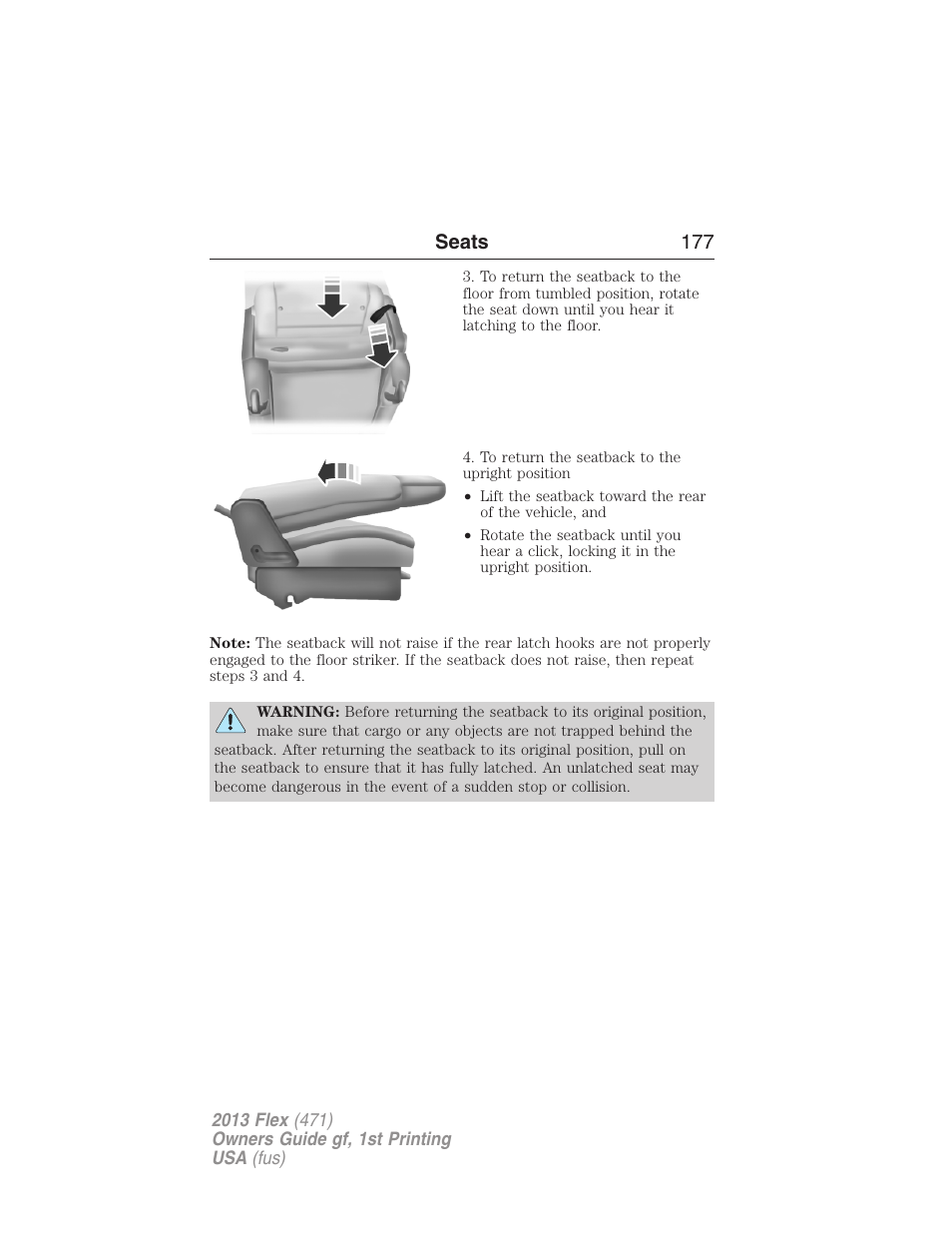 Seats 177 | FORD 2013 Flex v.1 User Manual | Page 177 / 558