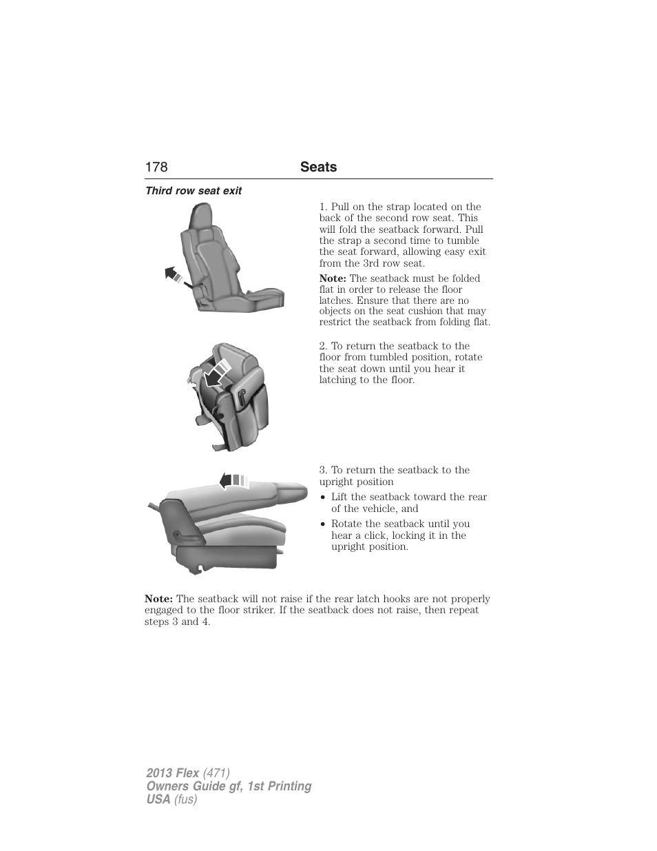 Third row seat exit, 178 seats | FORD 2013 Flex v.1 User Manual | Page 178 / 558