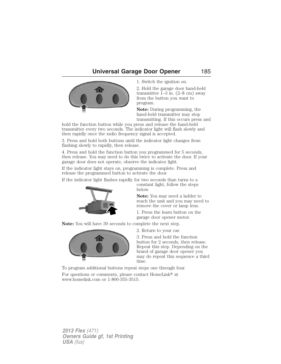 Universal garage door opener 185 | FORD 2013 Flex v.1 User Manual | Page 185 / 558