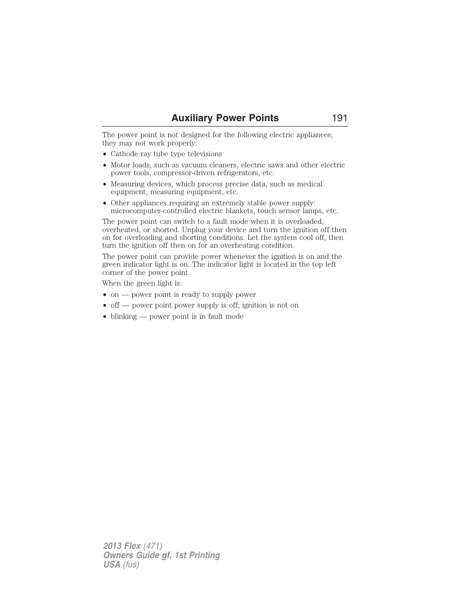 Auxiliary power points 191 | FORD 2013 Flex v.1 User Manual | Page 191 / 558