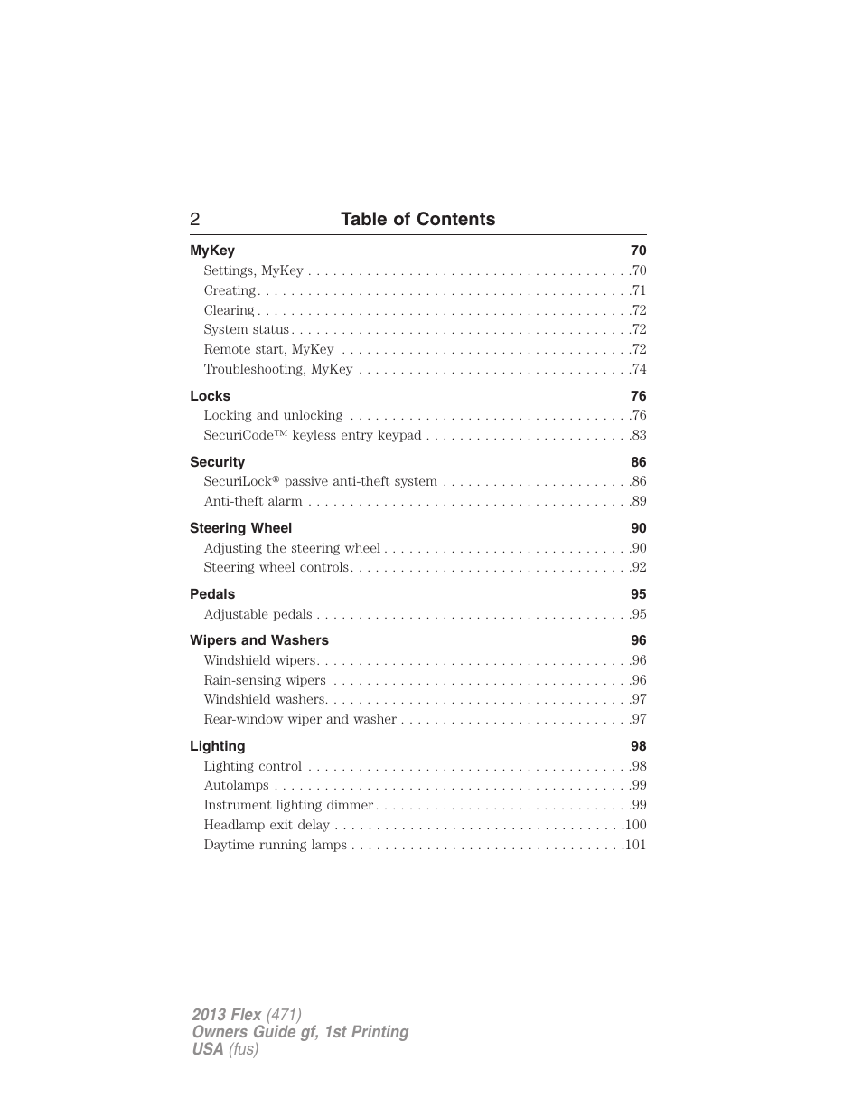 2table of contents | FORD 2013 Flex v.1 User Manual | Page 2 / 558