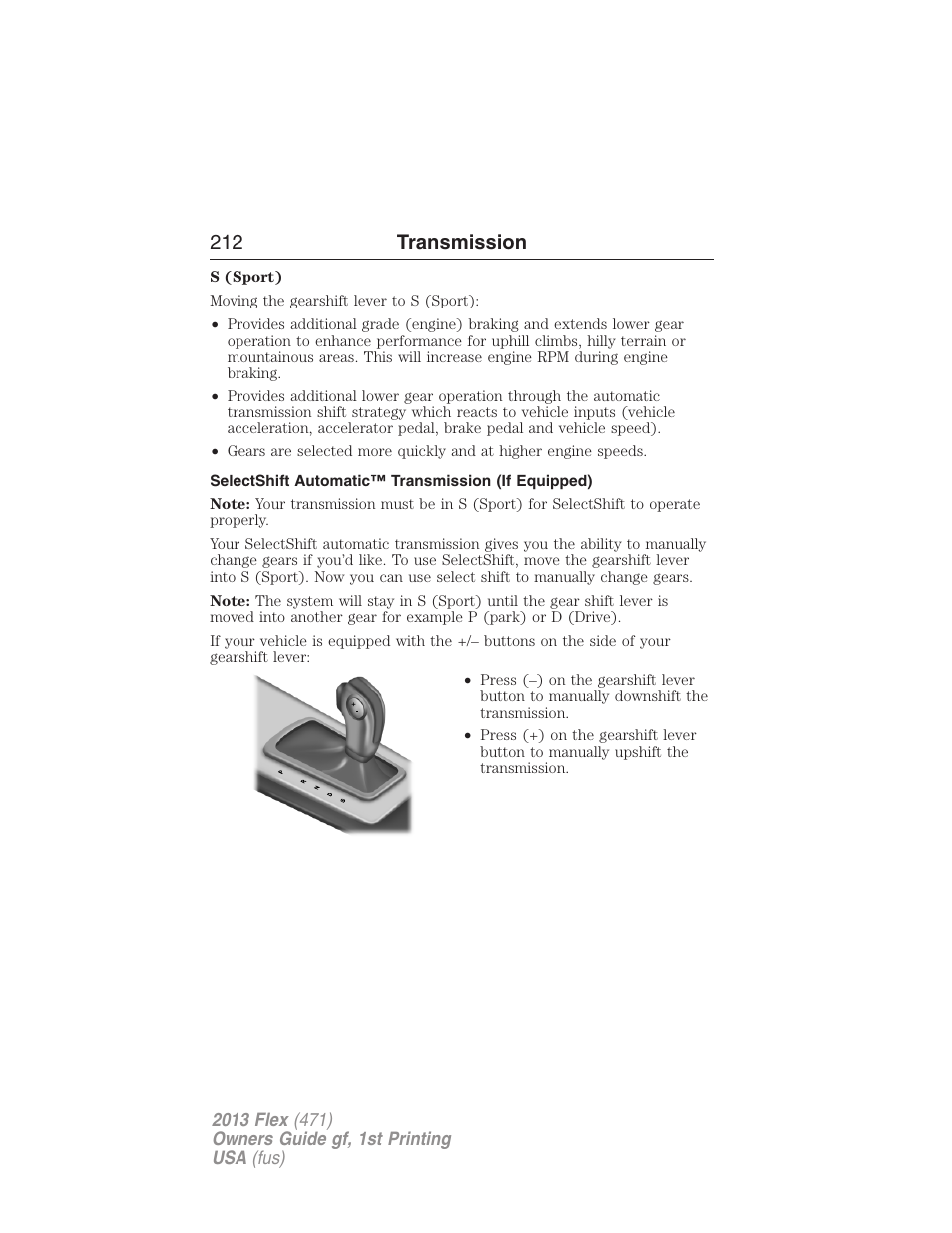 Selectshift automatic™ transmission (if equipped), 212 transmission | FORD 2013 Flex v.1 User Manual | Page 212 / 558