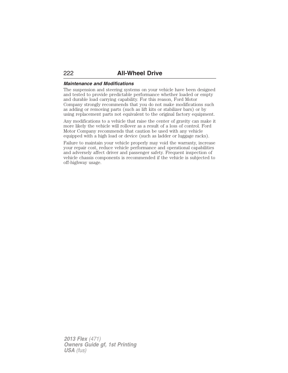 Maintenance and modifications | FORD 2013 Flex v.1 User Manual | Page 222 / 558