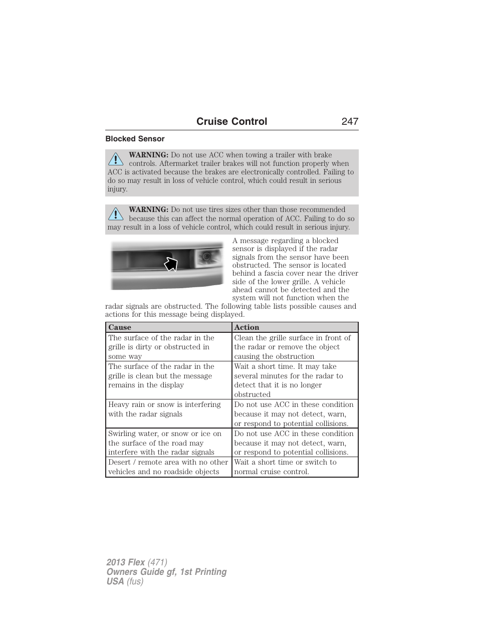 Blocked sensor, Cruise control 247 | FORD 2013 Flex v.1 User Manual | Page 247 / 558