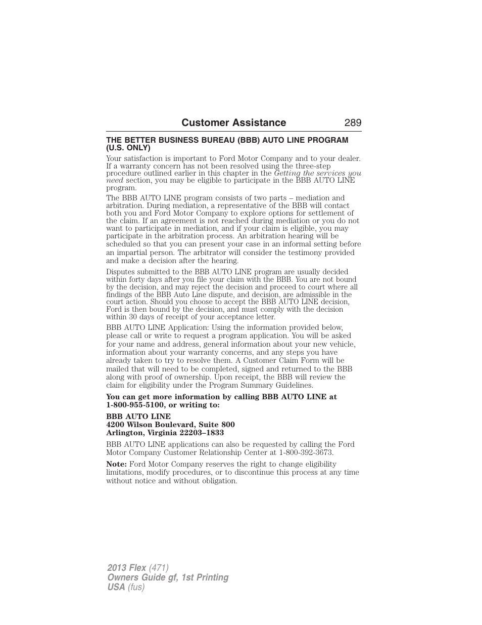 Customer assistance 289 | FORD 2013 Flex v.1 User Manual | Page 289 / 558