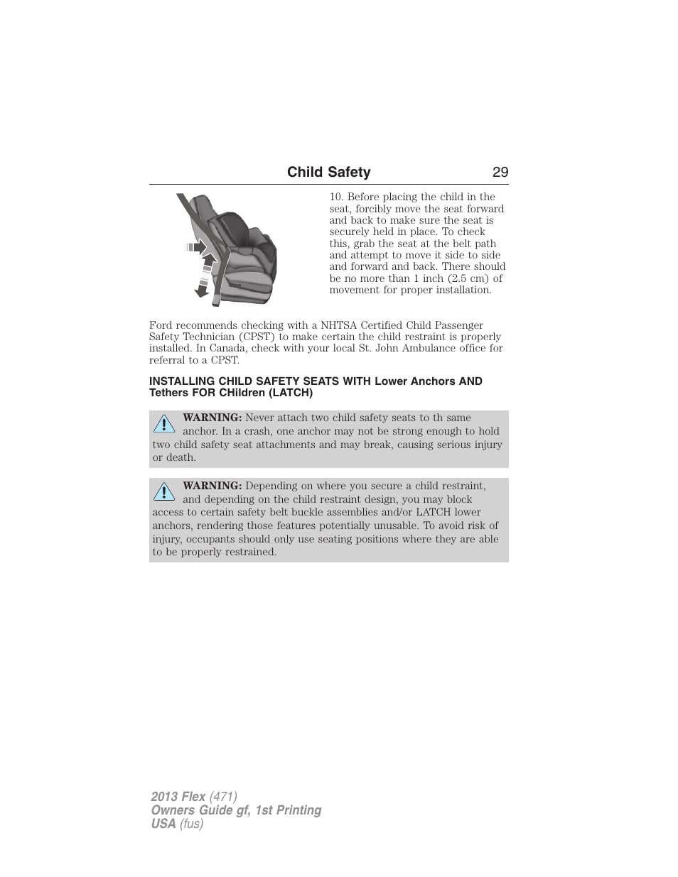 Child safety 29 | FORD 2013 Flex v.1 User Manual | Page 29 / 558