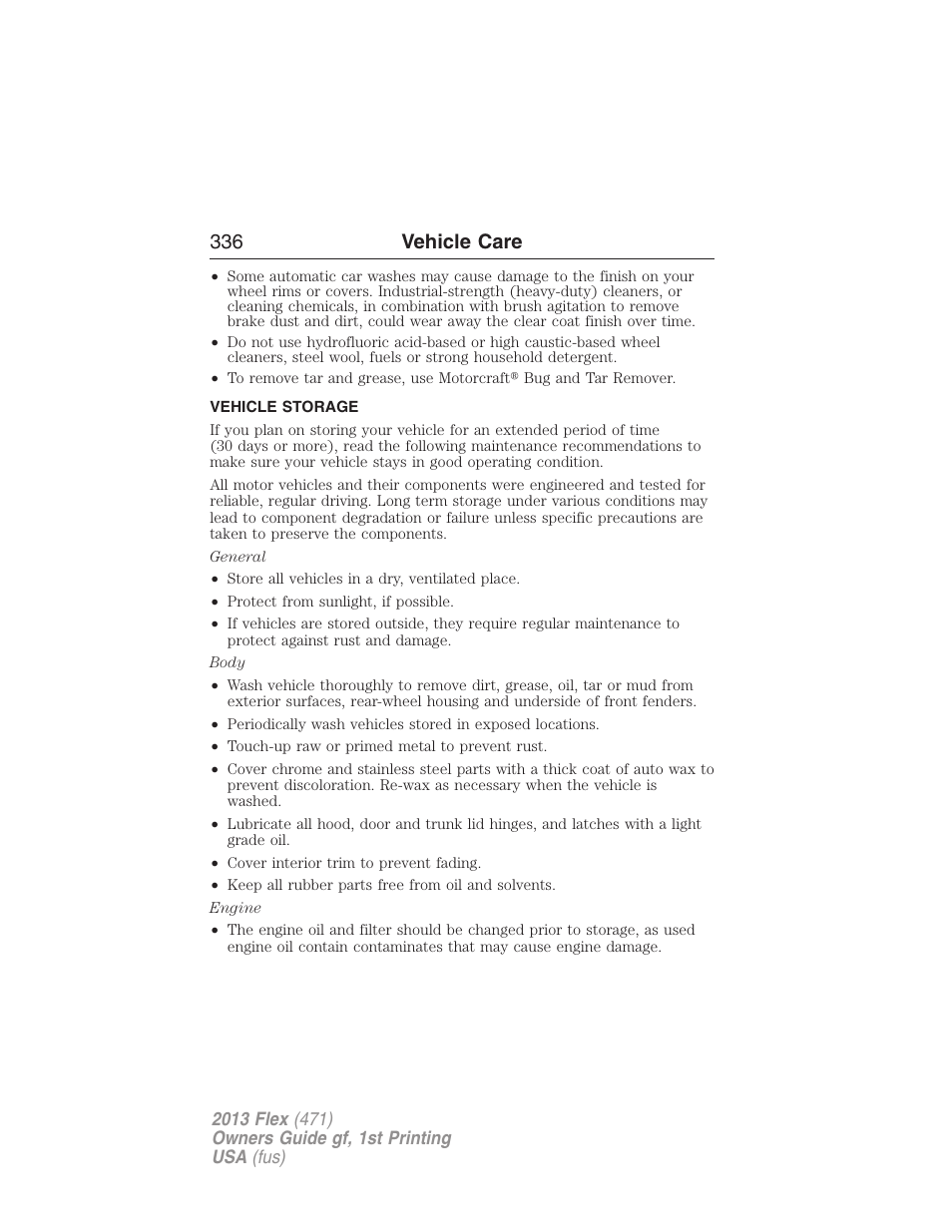 Vehicle storage, 336 vehicle care | FORD 2013 Flex v.1 User Manual | Page 336 / 558