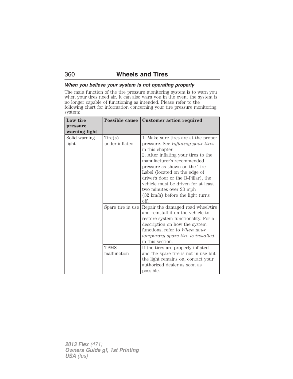 360 wheels and tires | FORD 2013 Flex v.1 User Manual | Page 360 / 558