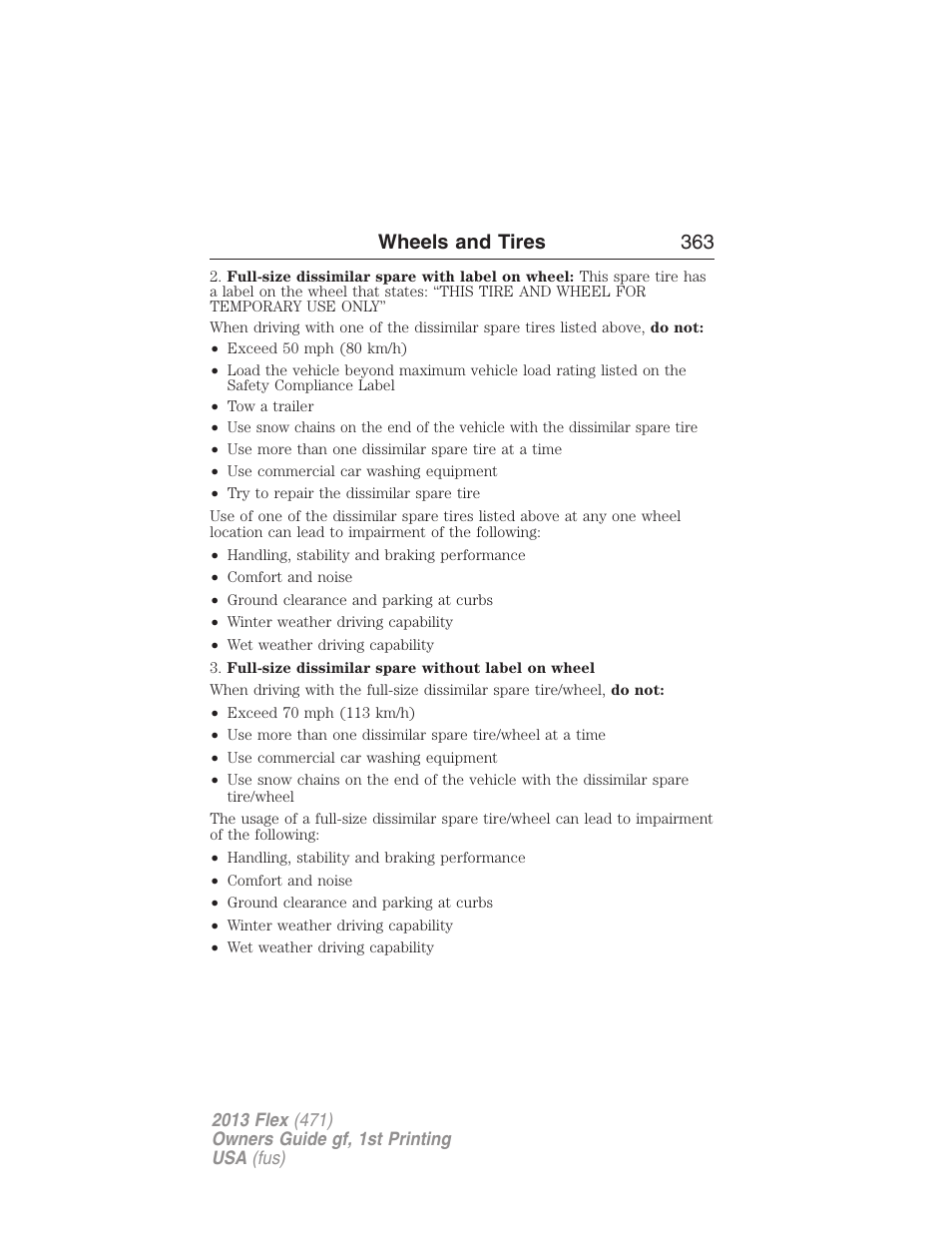 Wheels and tires 363 | FORD 2013 Flex v.1 User Manual | Page 363 / 558