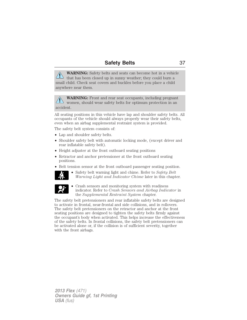 Safety belts 37 | FORD 2013 Flex v.1 User Manual | Page 37 / 558