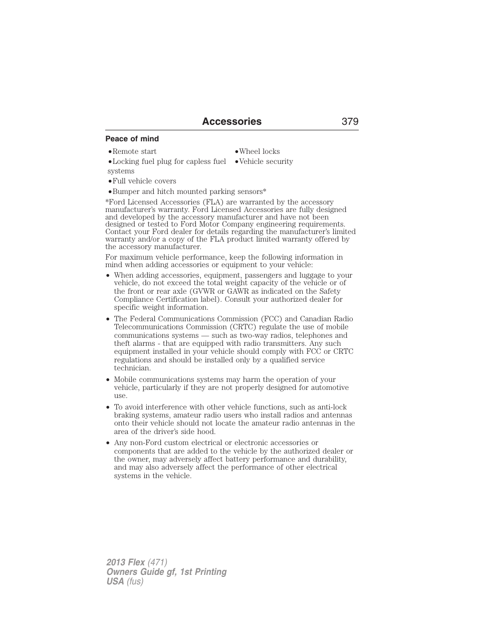 Peace of mind, Accessories 379 | FORD 2013 Flex v.1 User Manual | Page 379 / 558