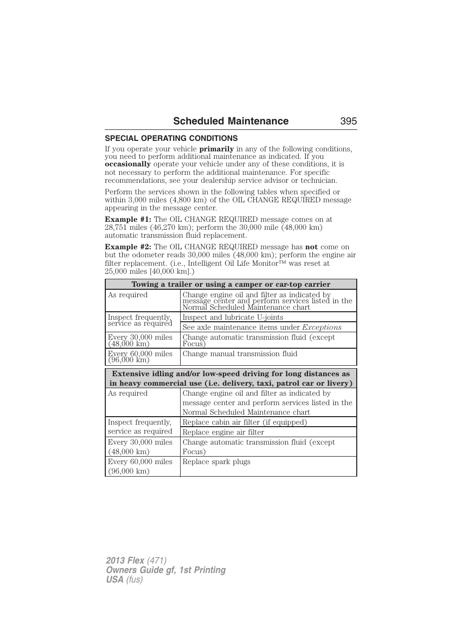 Special operating conditions, Scheduled maintenance 395 | FORD 2013 Flex v.1 User Manual | Page 395 / 558