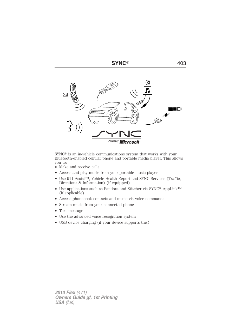 Syncĥ, Sync, Sync ா 403 | FORD 2013 Flex v.1 User Manual | Page 403 / 558