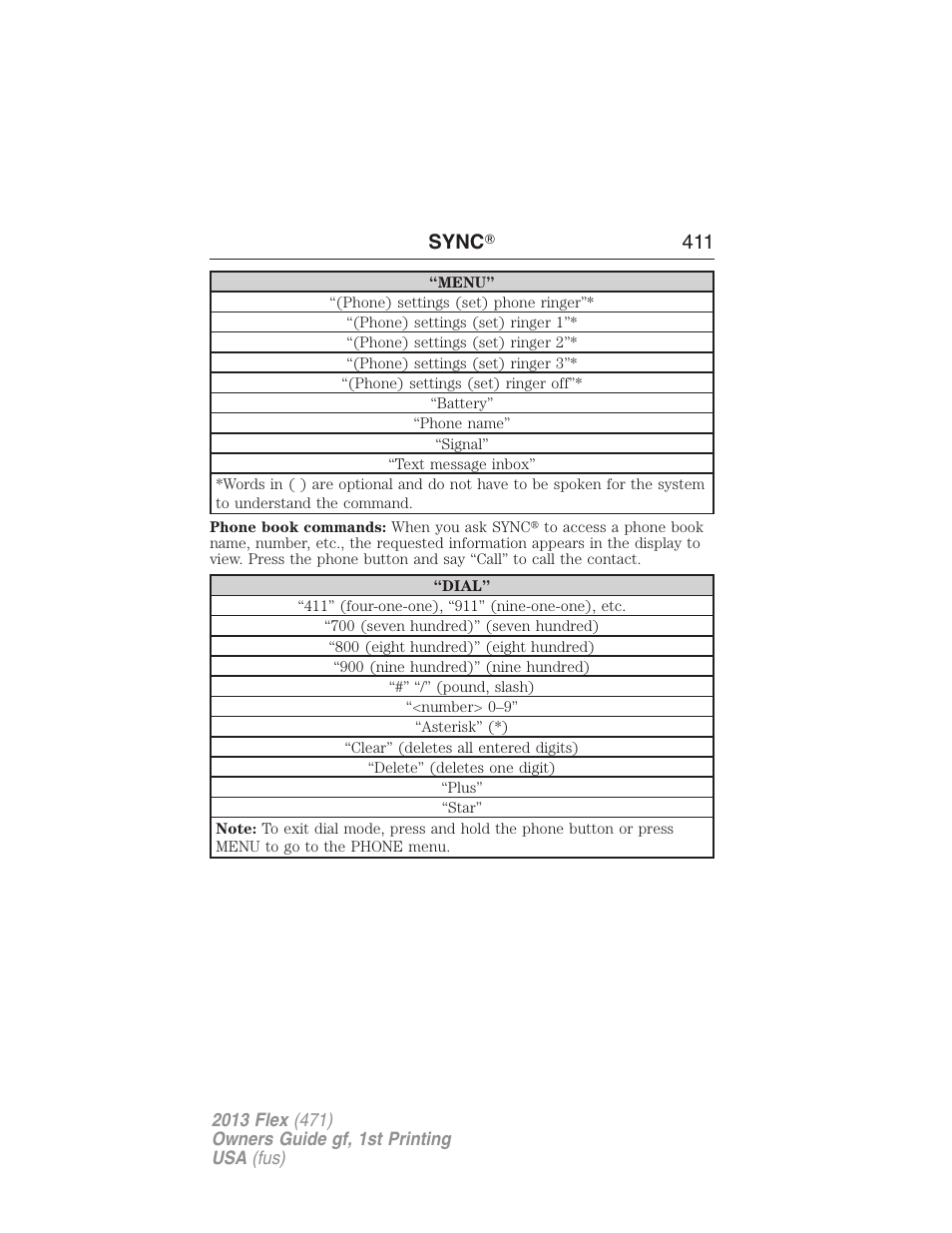 Sync ா 411 | FORD 2013 Flex v.1 User Manual | Page 411 / 558