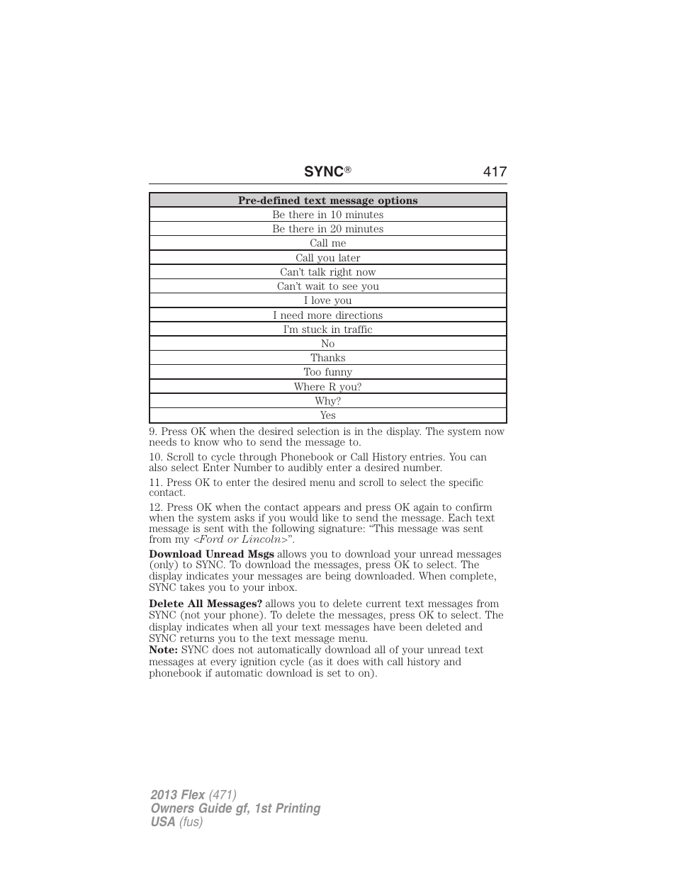 Sync ா 417 | FORD 2013 Flex v.1 User Manual | Page 417 / 558
