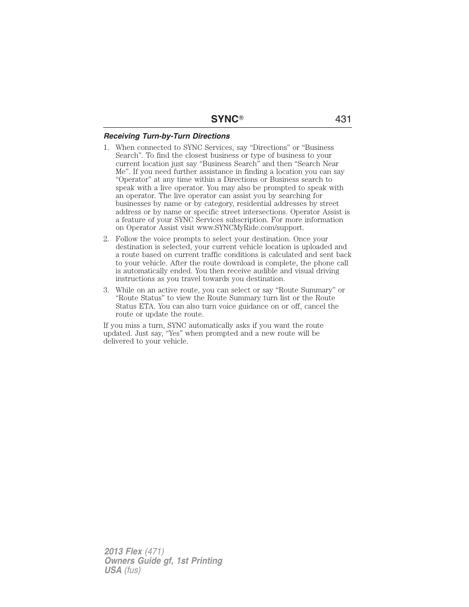 Receiving turn-by-turn directions, Sync ா 431 | FORD 2013 Flex v.1 User Manual | Page 431 / 558