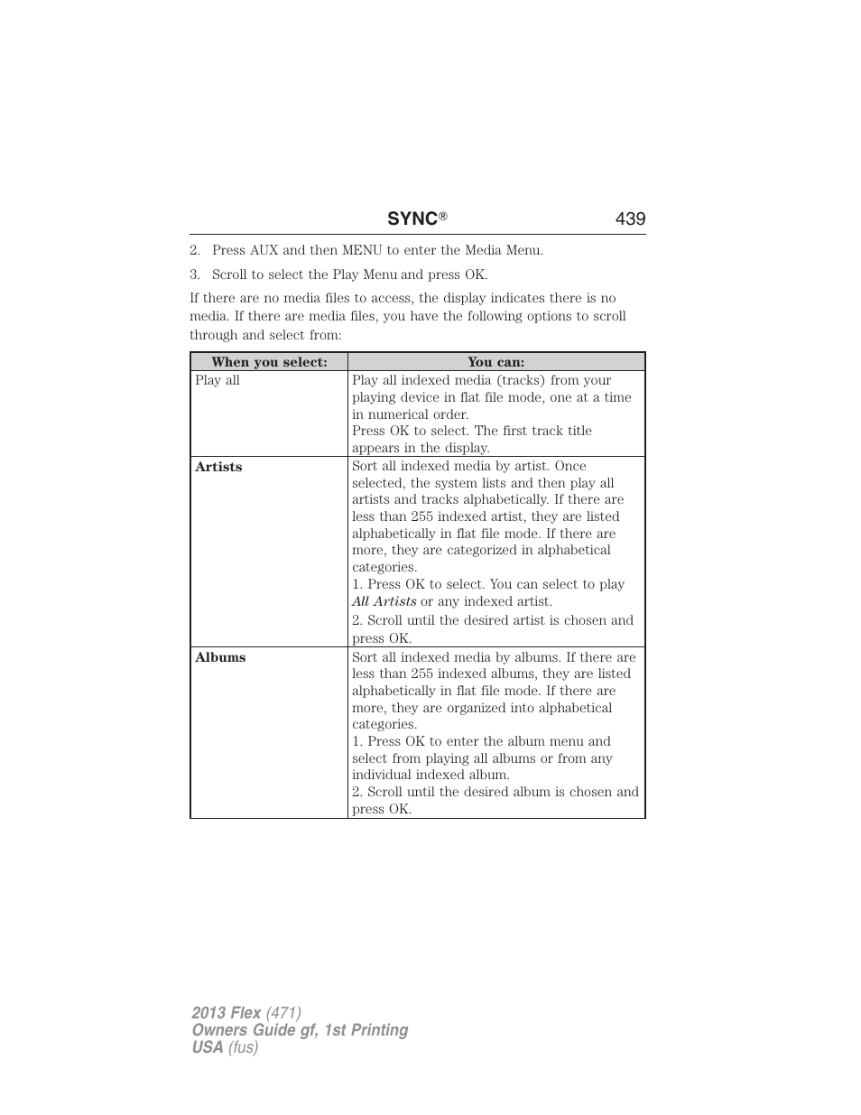 Sync ா 439 | FORD 2013 Flex v.1 User Manual | Page 439 / 558