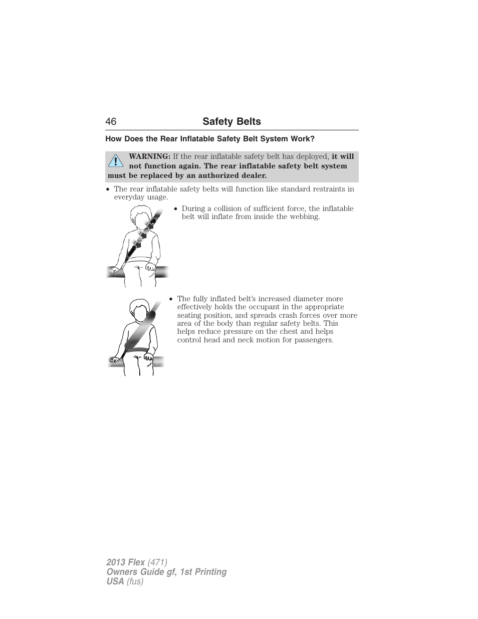 46 safety belts | FORD 2013 Flex v.1 User Manual | Page 46 / 558