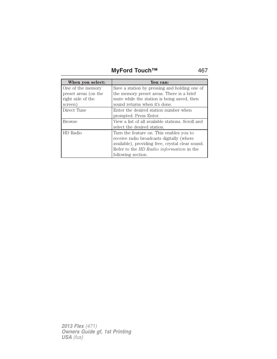 Myford touch™ 467 | FORD 2013 Flex v.1 User Manual | Page 467 / 558