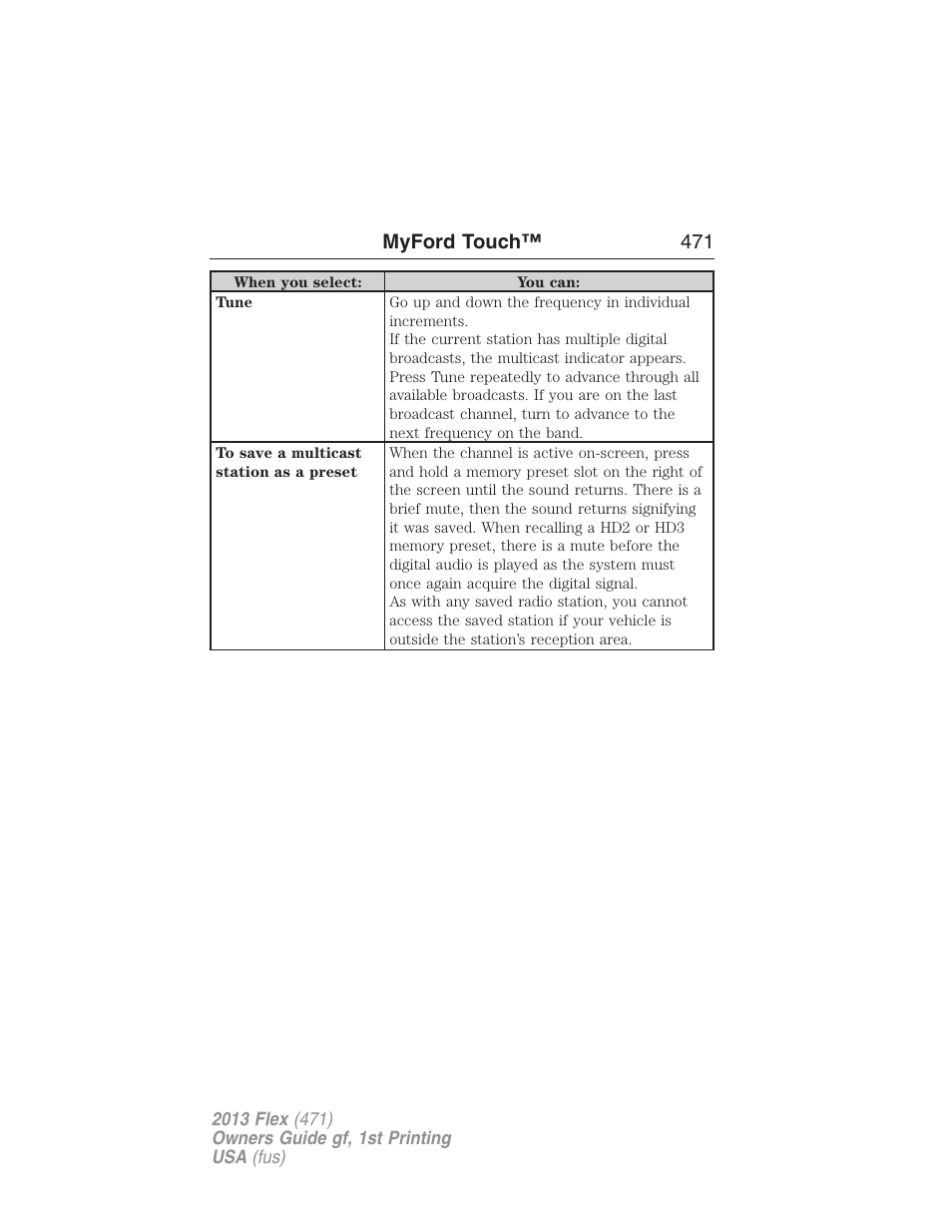 Myford touch™ 471 | FORD 2013 Flex v.1 User Manual | Page 471 / 558