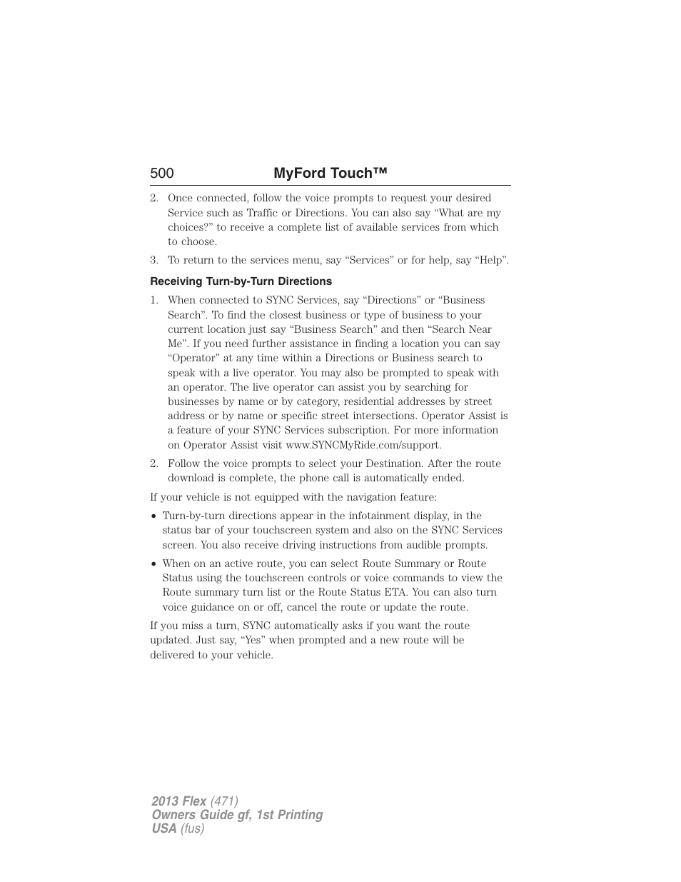 Receiving turn-by-turn directions, 500 myford touch | FORD 2013 Flex v.1 User Manual | Page 500 / 558