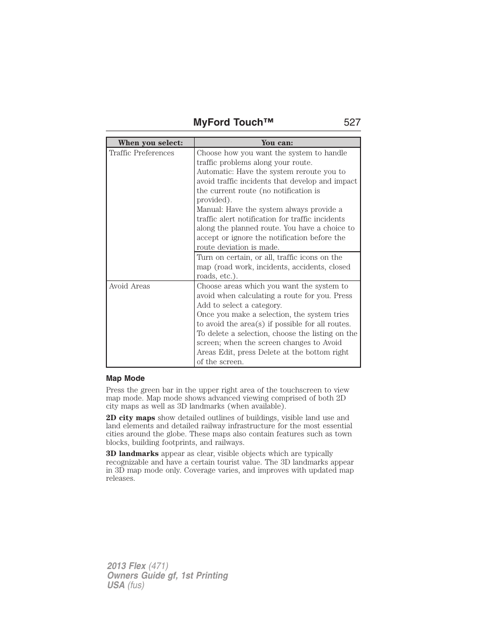 Map mode, Myford touch™ 527 | FORD 2013 Flex v.1 User Manual | Page 527 / 558