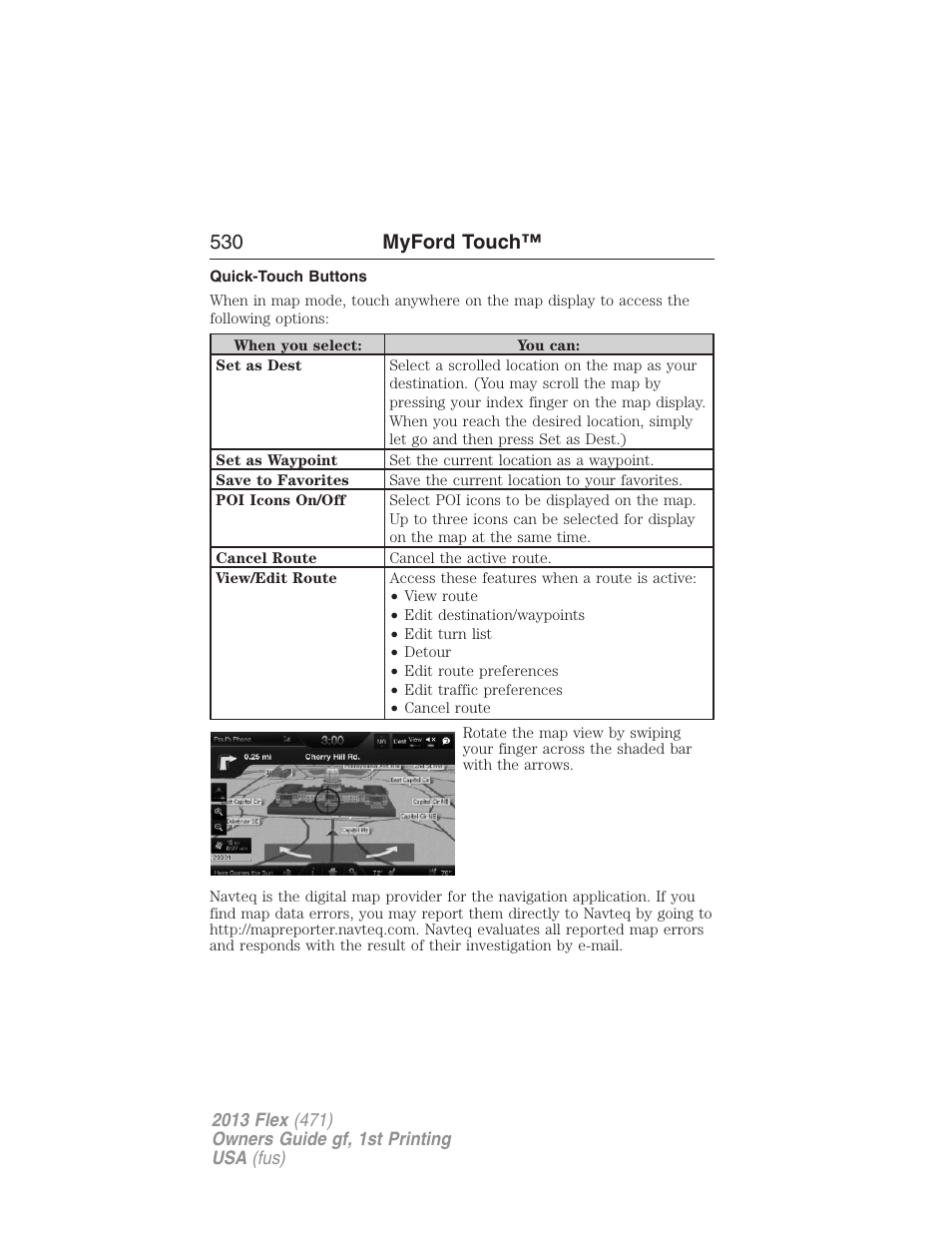 Quick-touch buttons, 530 myford touch | FORD 2013 Flex v.1 User Manual | Page 530 / 558
