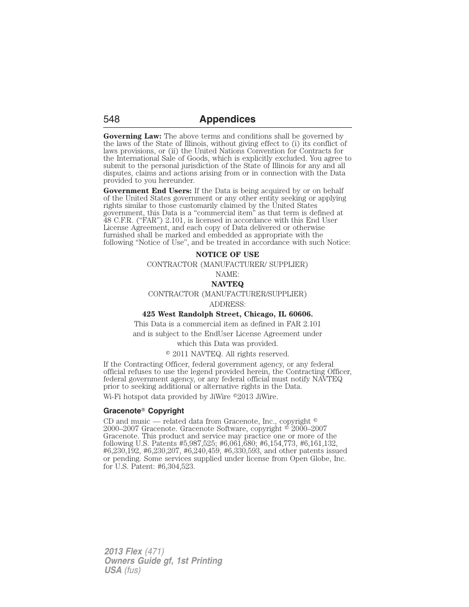 Gracenote? copyright, 548 appendices | FORD 2013 Flex v.1 User Manual | Page 548 / 558