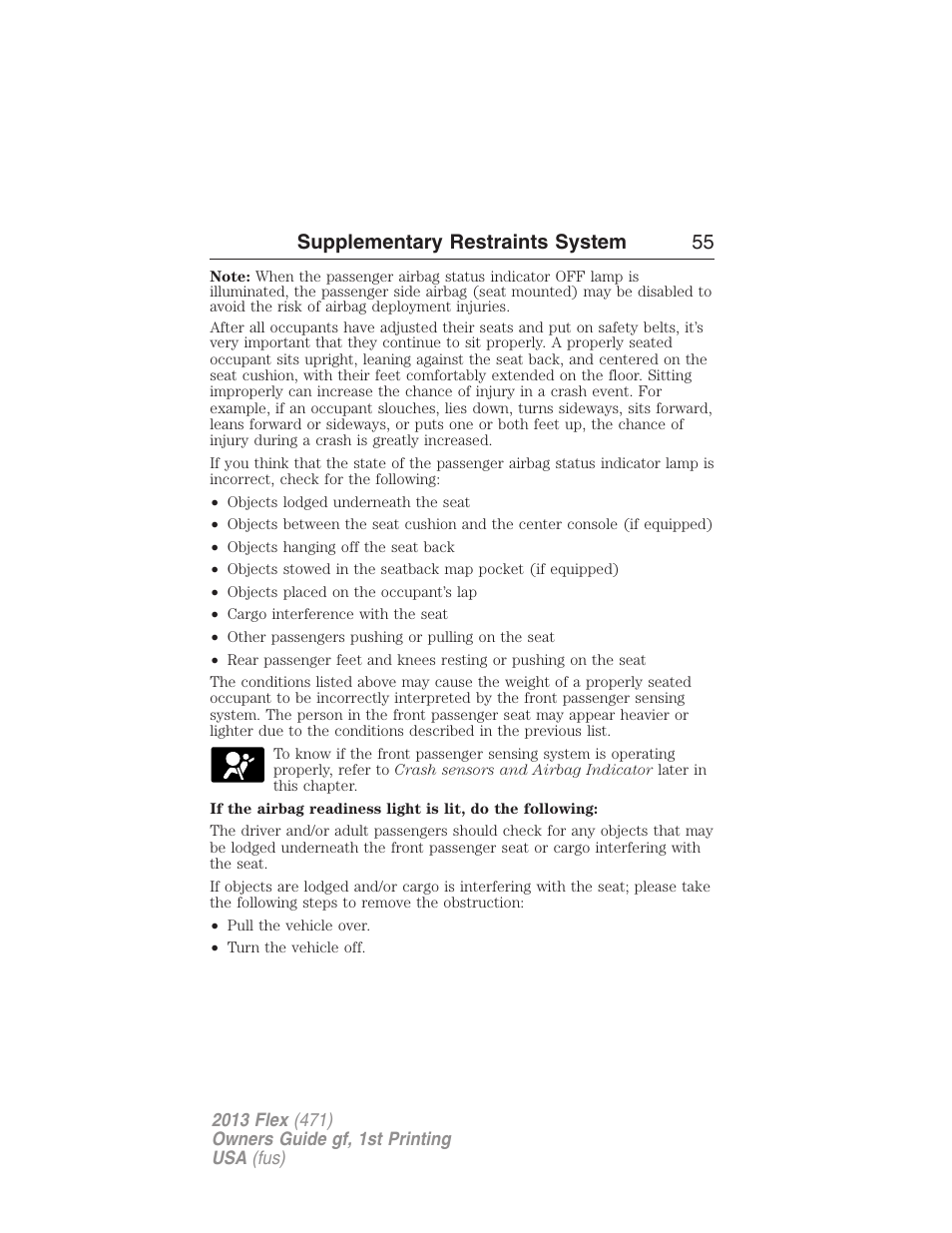 Supplementary restraints system 55 | FORD 2013 Flex v.1 User Manual | Page 55 / 558