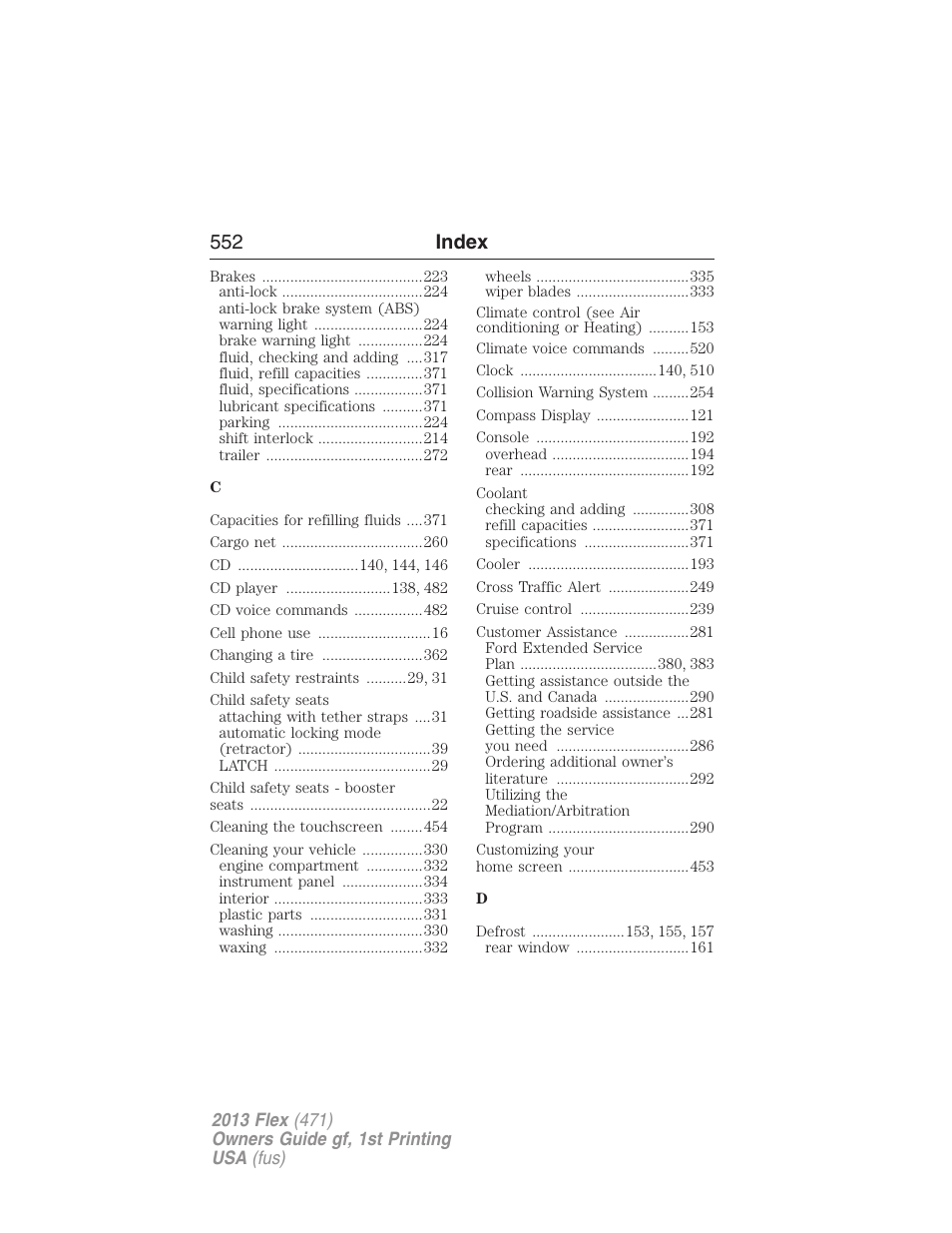 552 index | FORD 2013 Flex v.1 User Manual | Page 552 / 558