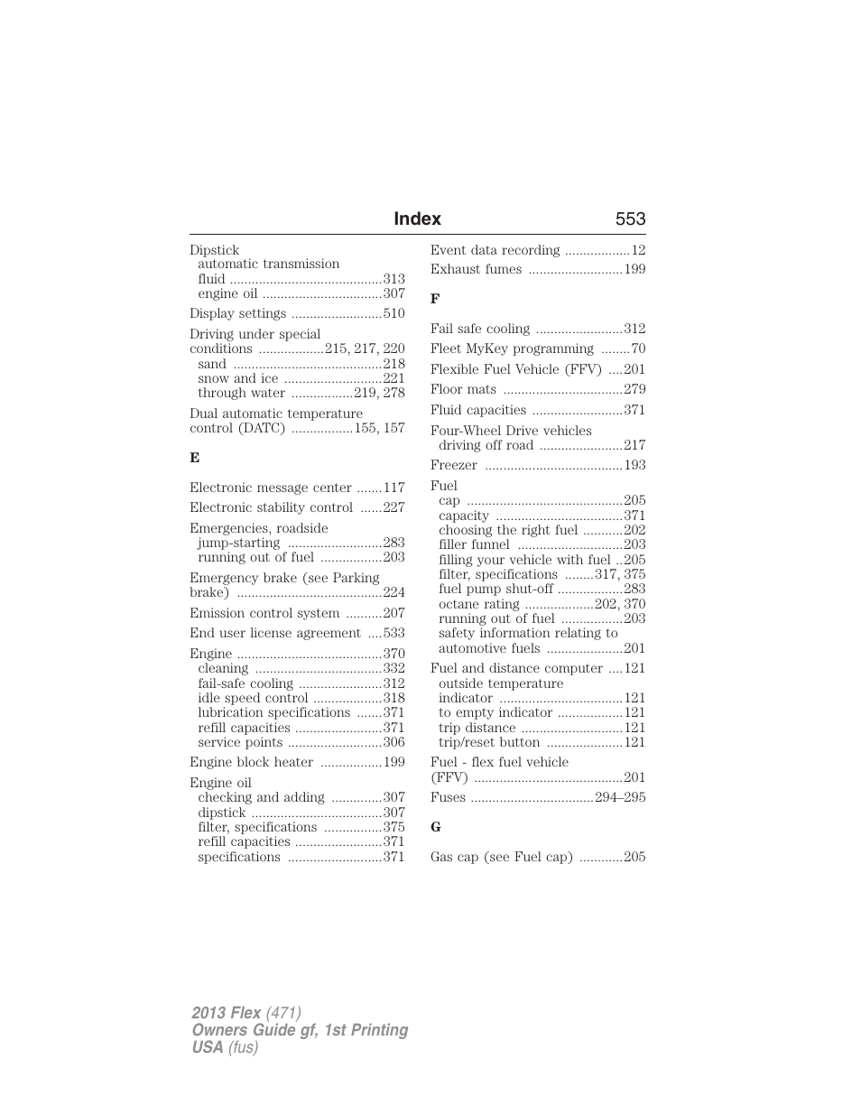 Index 553 | FORD 2013 Flex v.1 User Manual | Page 553 / 558