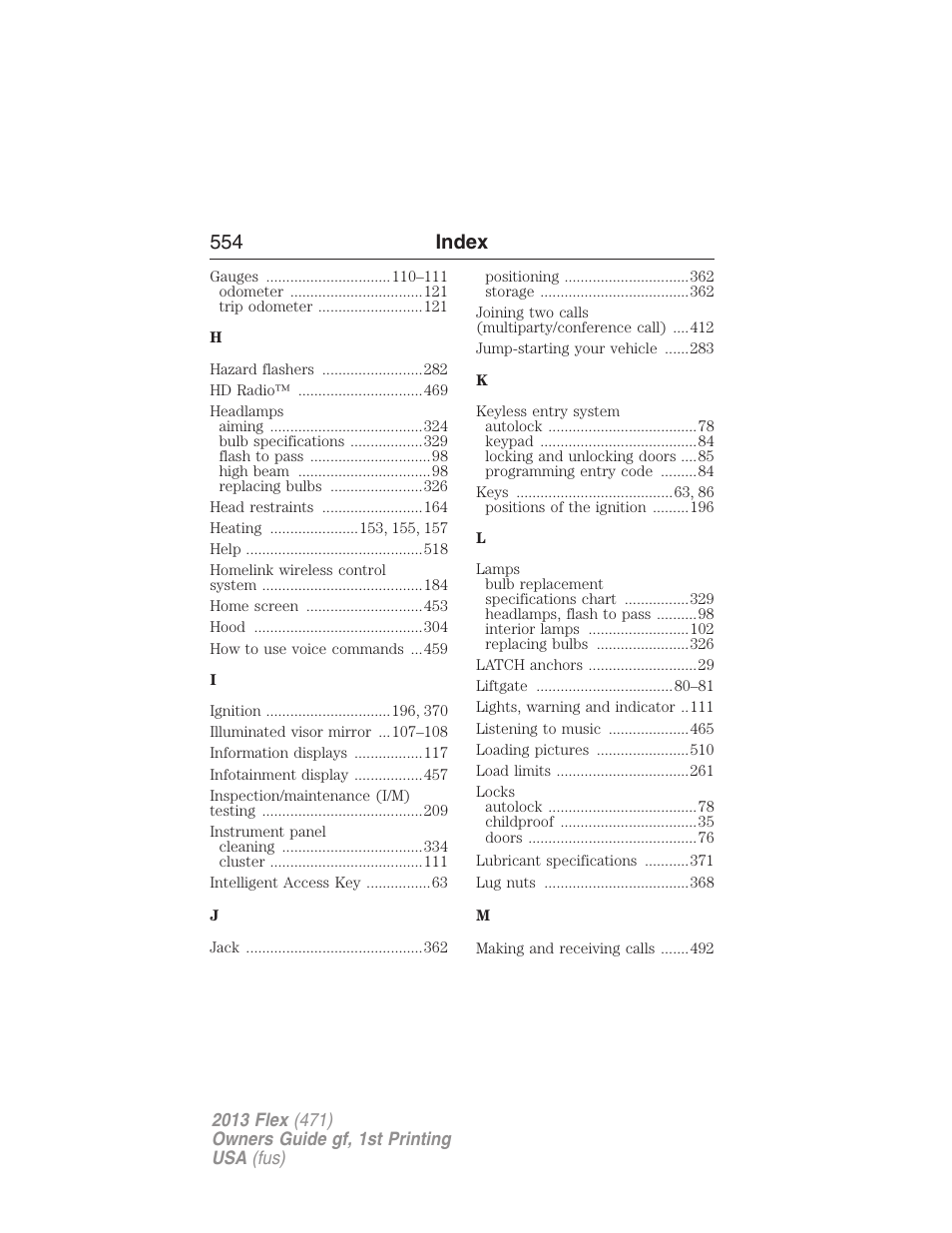 554 index | FORD 2013 Flex v.1 User Manual | Page 554 / 558
