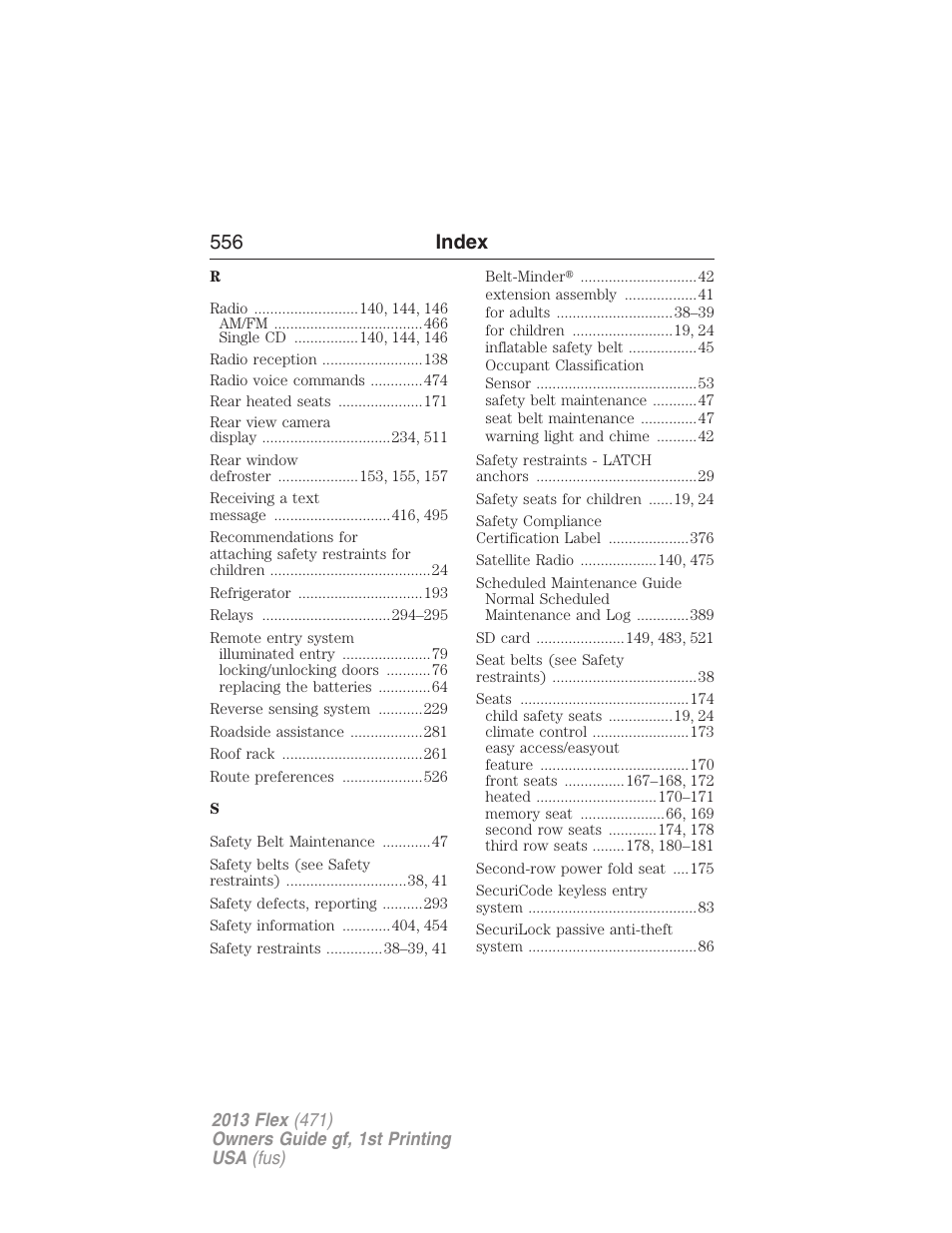 556 index | FORD 2013 Flex v.1 User Manual | Page 556 / 558