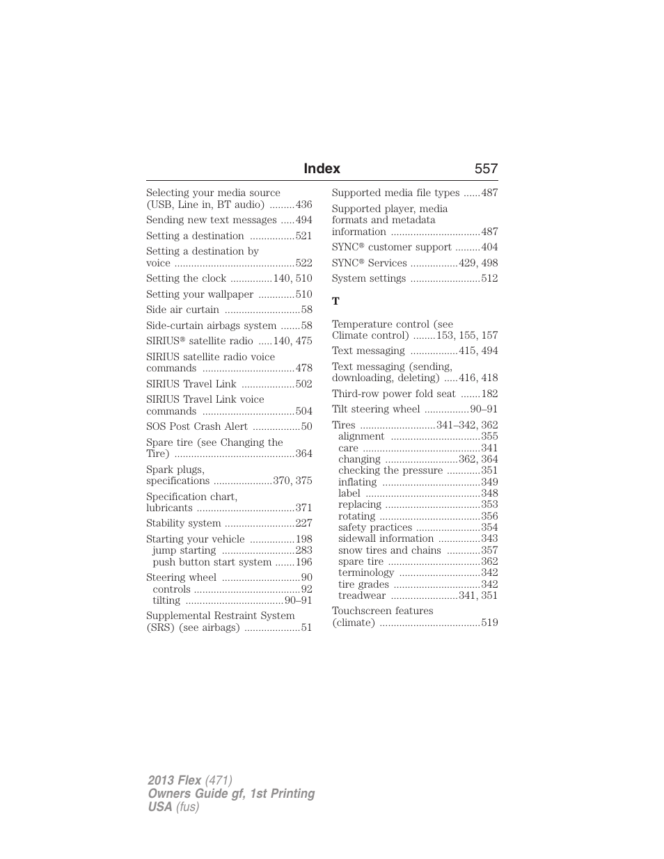 Index 557 | FORD 2013 Flex v.1 User Manual | Page 557 / 558