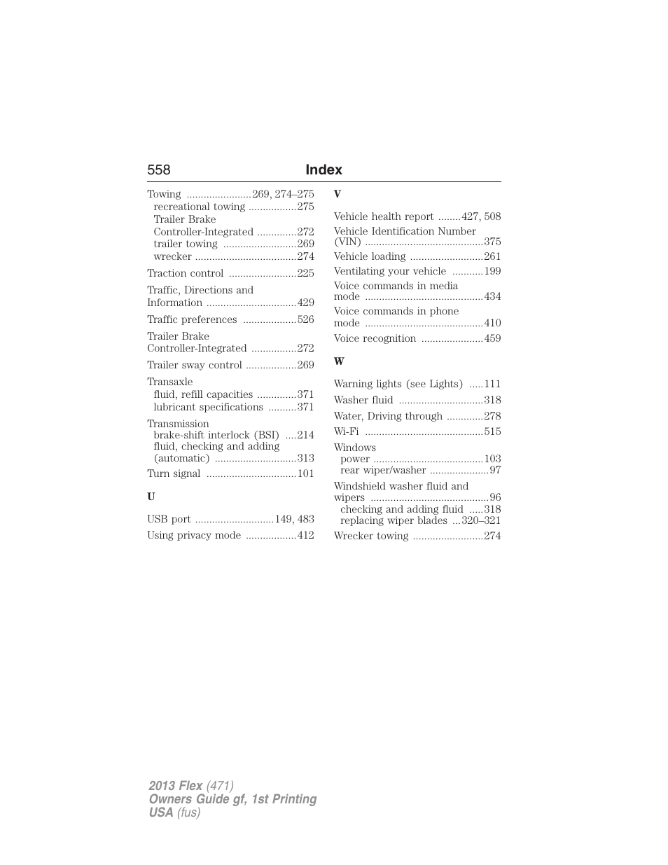 558 index | FORD 2013 Flex v.1 User Manual | Page 558 / 558