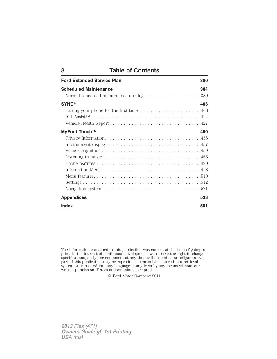 8table of contents | FORD 2013 Flex v.1 User Manual | Page 8 / 558
