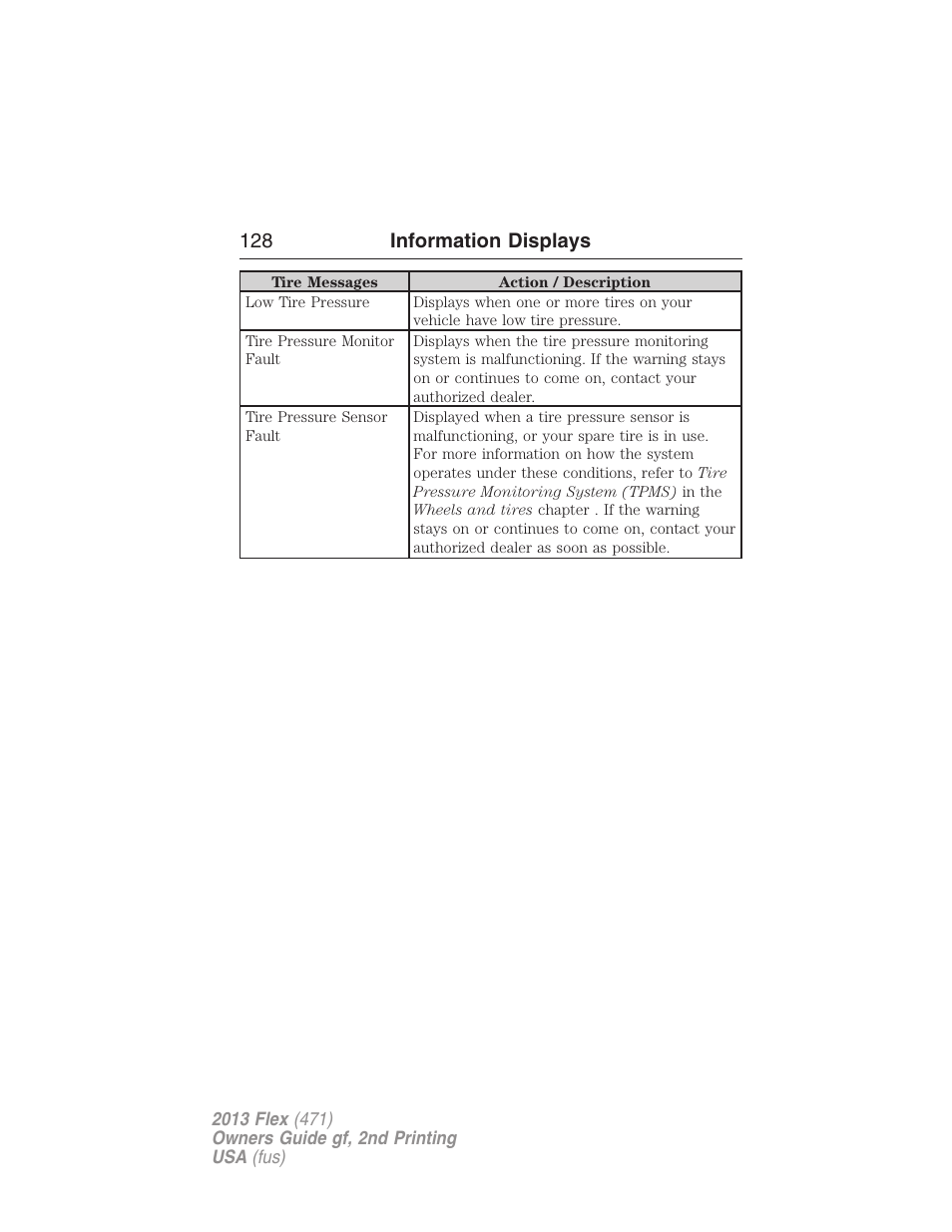128 information displays | FORD 2013 Flex v.2 User Manual | Page 128 / 535