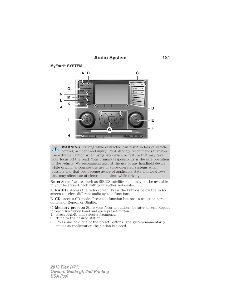 Myford? system, Myford™ system, Audio system 131 | FORD 2013 Flex v.2 User Manual | Page 131 / 535