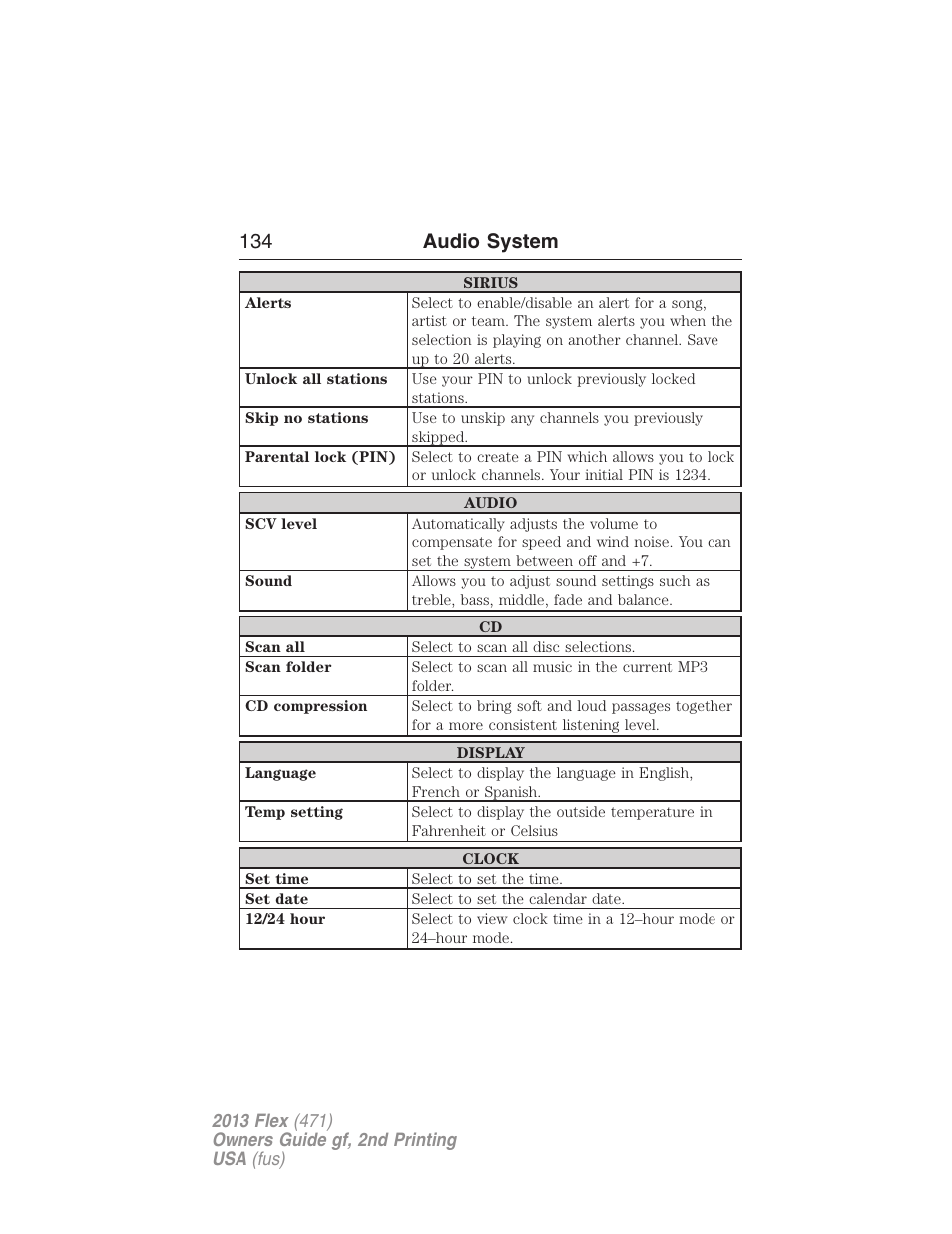 134 audio system | FORD 2013 Flex v.2 User Manual | Page 134 / 535