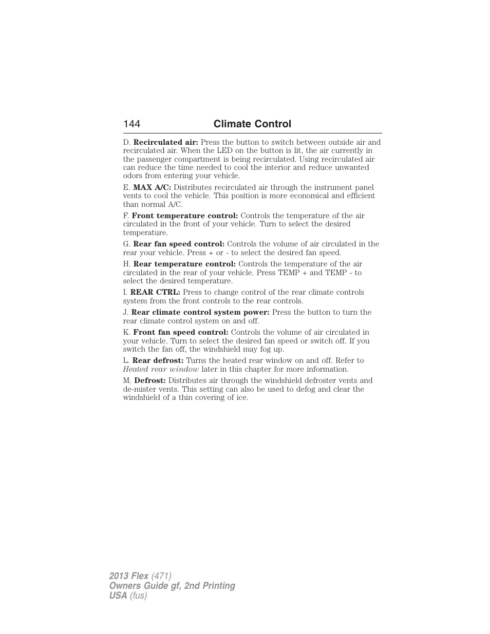 144 climate control | FORD 2013 Flex v.2 User Manual | Page 144 / 535