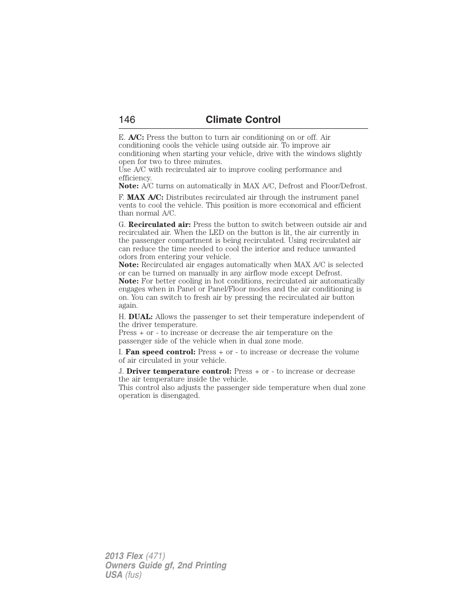 146 climate control | FORD 2013 Flex v.2 User Manual | Page 146 / 535