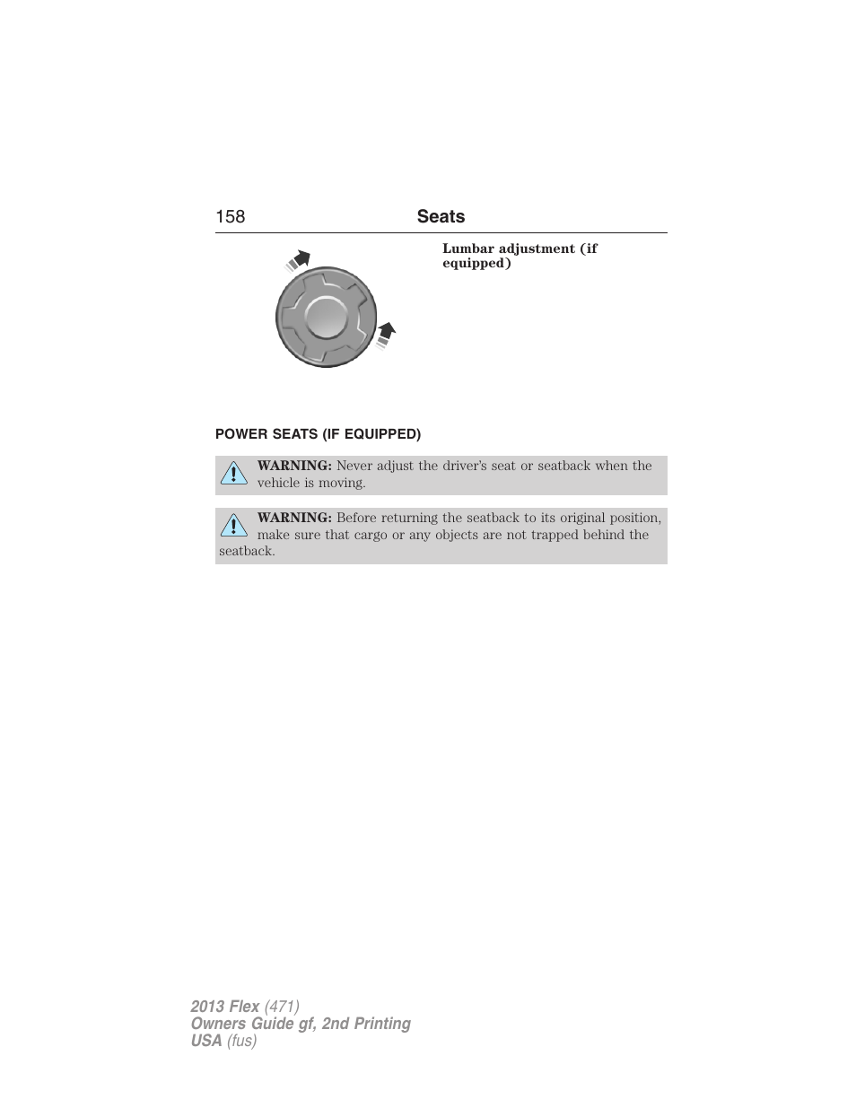 Power seats (if equipped), Power seats | FORD 2013 Flex v.2 User Manual | Page 158 / 535