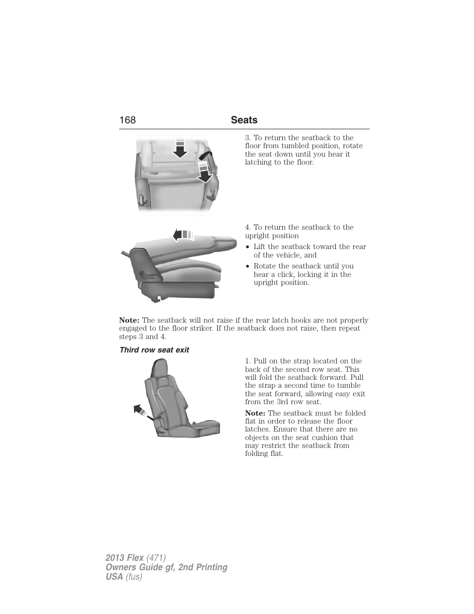 Third row seat exit, 168 seats | FORD 2013 Flex v.2 User Manual | Page 168 / 535