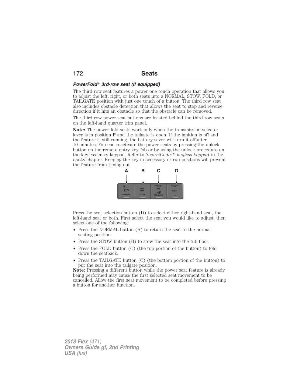 Powerfold? 3rd-row seat (if equipped), 172 seats | FORD 2013 Flex v.2 User Manual | Page 172 / 535