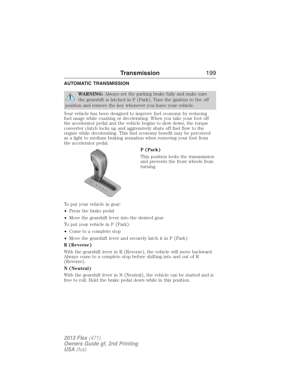 Transmission, Automatic transmission, Transmission 199 | FORD 2013 Flex v.2 User Manual | Page 199 / 535