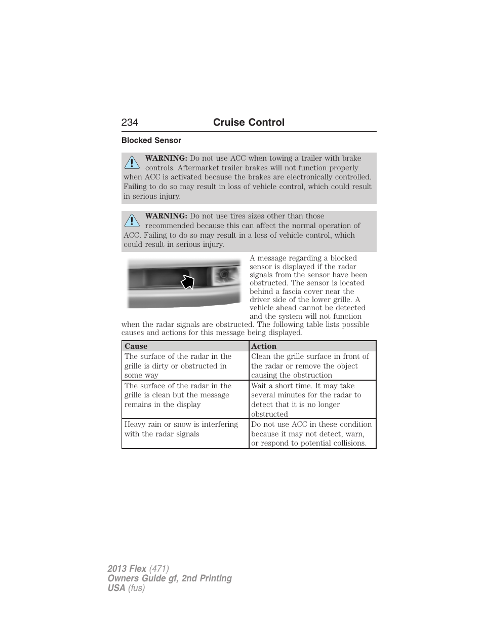 Blocked sensor, 234 cruise control | FORD 2013 Flex v.2 User Manual | Page 234 / 535