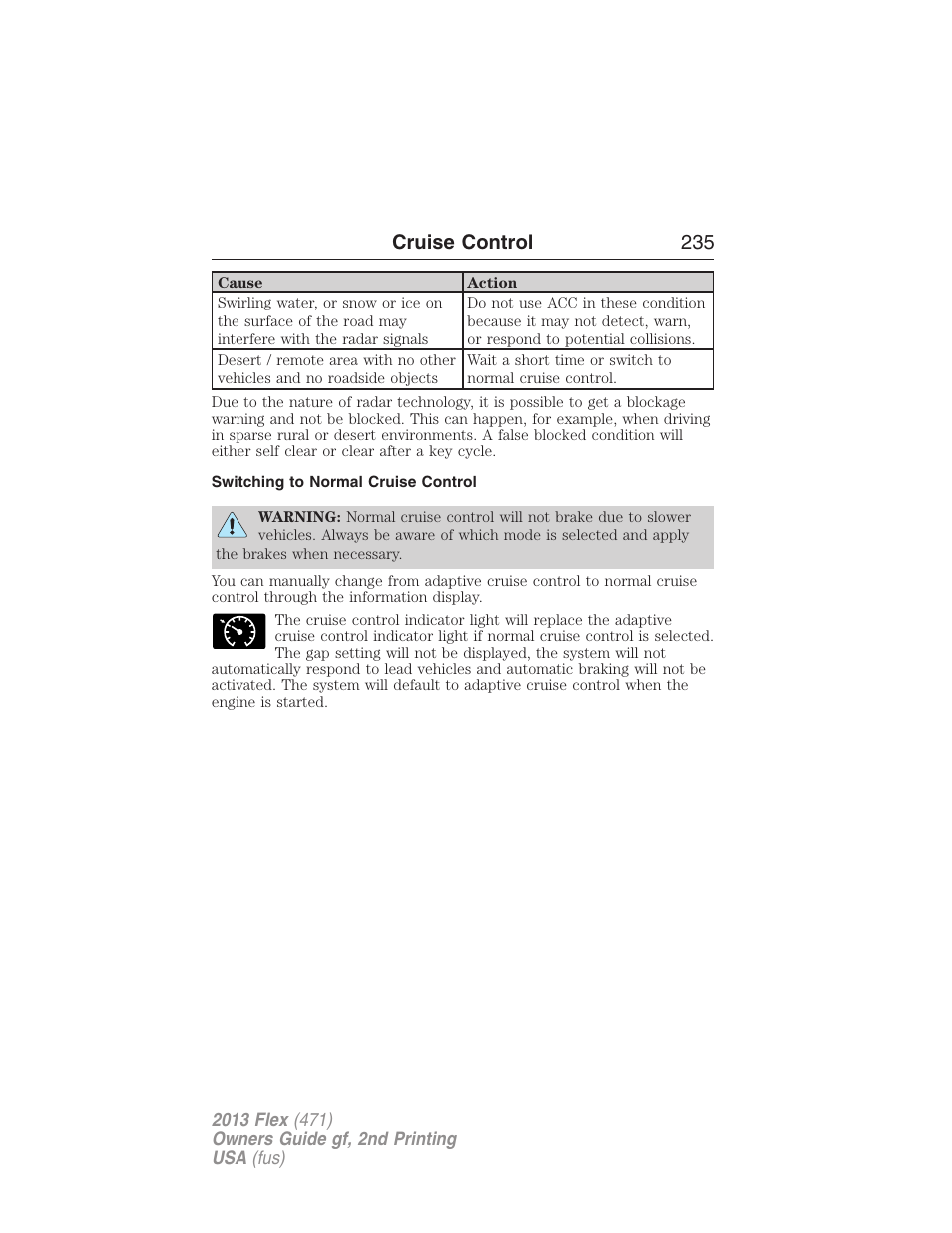 Switching to normal cruise control, Cruise control 235 | FORD 2013 Flex v.2 User Manual | Page 235 / 535