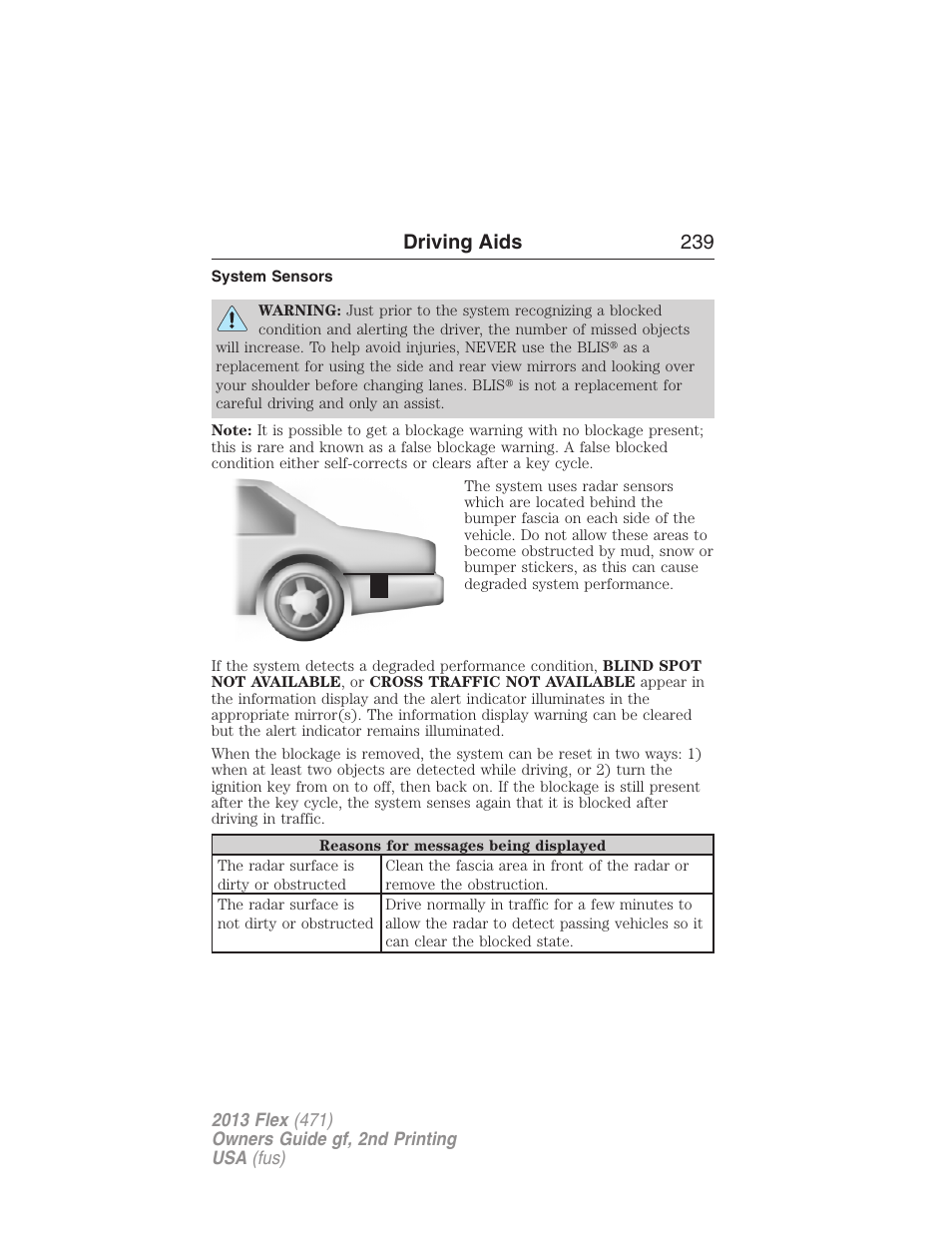 System sensors, Driving aids 239 | FORD 2013 Flex v.2 User Manual | Page 239 / 535