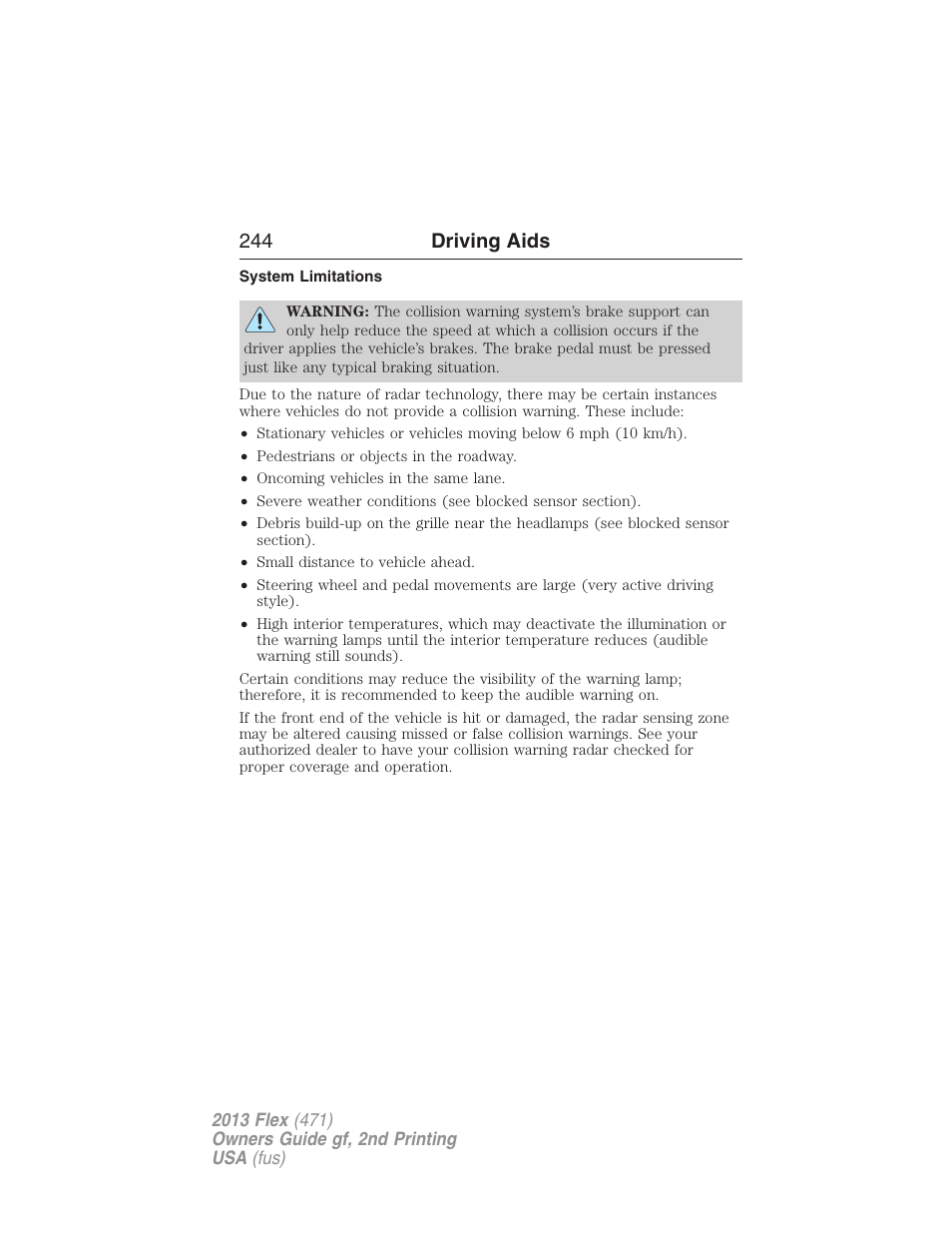System limitations, 244 driving aids | FORD 2013 Flex v.2 User Manual | Page 244 / 535