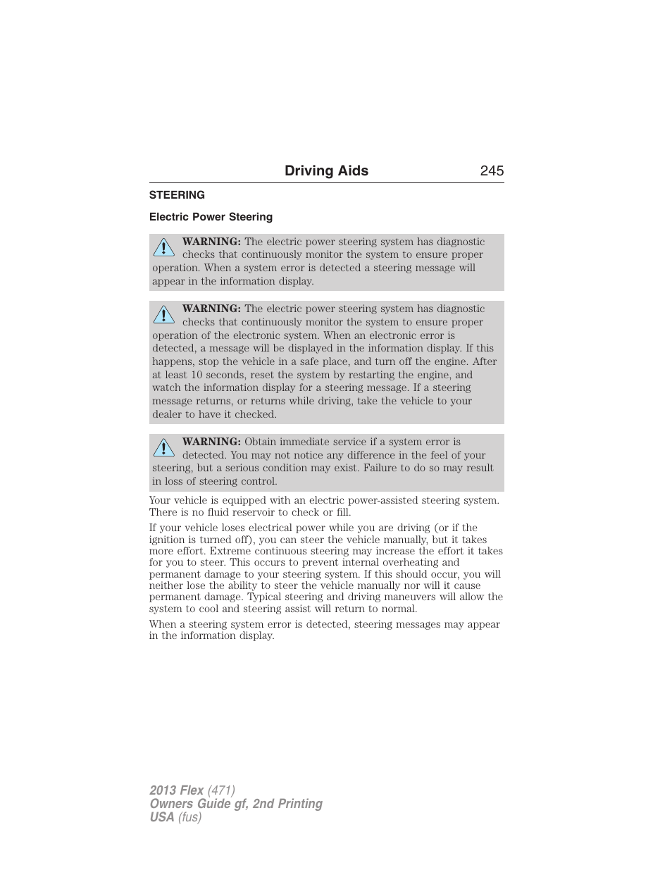 Steering, Electric power steering, Driving aids 245 | FORD 2013 Flex v.2 User Manual | Page 245 / 535